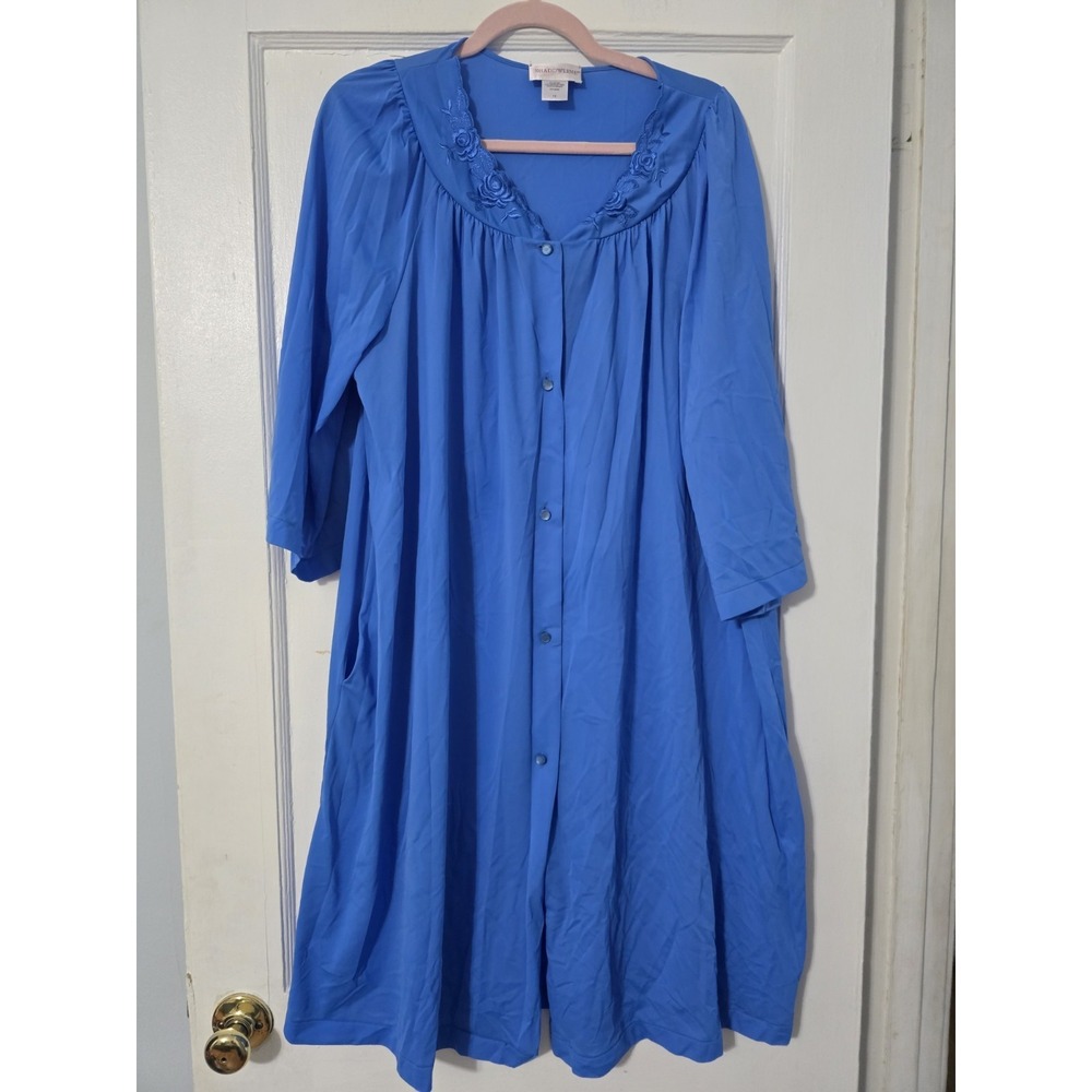 Shadowline Robe Size 1X Button Down Sapphire Blue